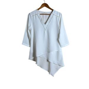 Antilia Femme Elegant off White Asymmetrical Women's Top